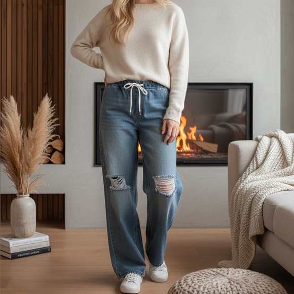 unbranded Denim - Womens Cargo distressed jeans light blue drawstring size large